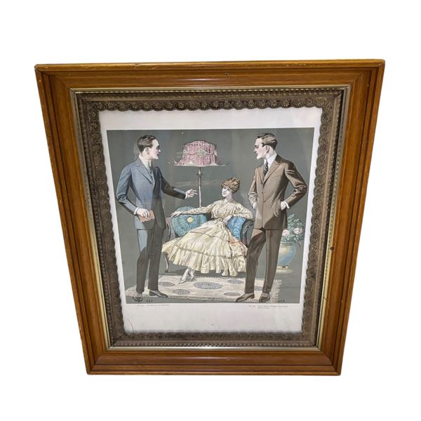 Framed Antique Fashion Plate Print - Edwardian Men’s Suits, "No. 455 Three-Button Straight 