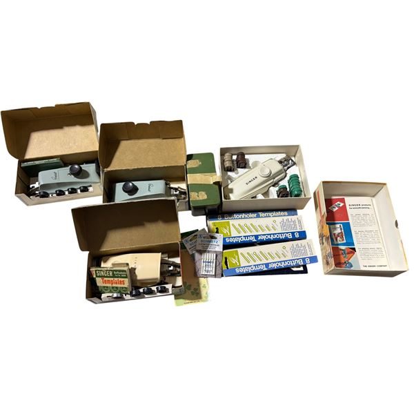 Group of Sewing Machine Accessories - Automatic Buttonholing With Touch And Sew, Singer Buttonholer