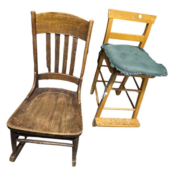 Vintage Wooden Rocking Chair and High Chair
