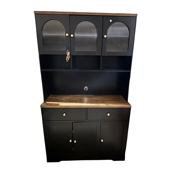 Tall Black Kitchen Pantry Buffet Hutch, H71" x W41" x D15"