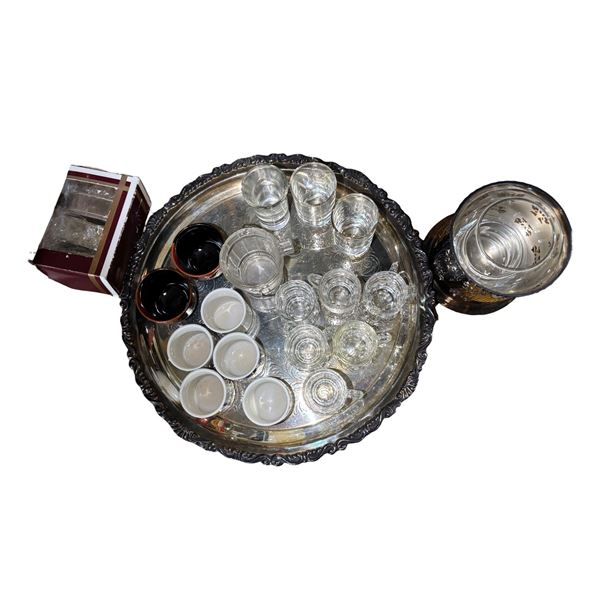 Glass & Ceramic Shot Glasses, Silver Tray, and More