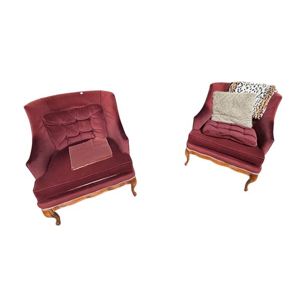 Pair of Vintage Red Armchairs, Approx. H31" x W27" Each