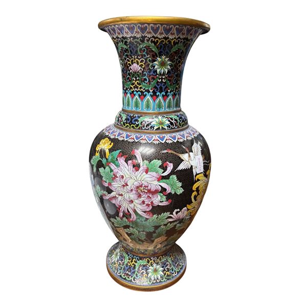 Chinese Cloisonné Enamel Vase with Chrysanthemum and Crane Motifs