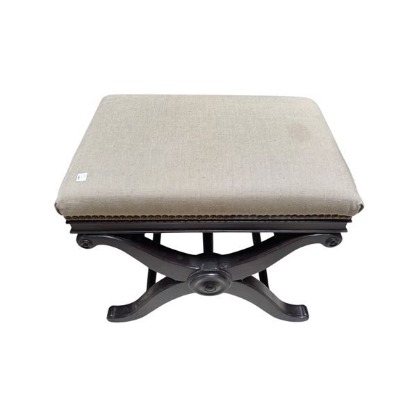 Traditional Wooden Curule Bench with Light Fabric Cushion