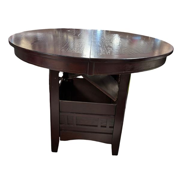 Dark Wood Round Dining Table with Storage Pedestal Base (42 DIA x 32)