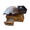 Image 1 : Oak Card Catalog Cabinet, Embossed Leather Tissue Box, and Decorative Wood Items