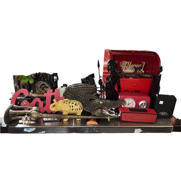 Group lot of Misc - African-Themed Decor, Bose SoundLink Mini Speaker, Retro Kitchen Timer Clock, Fa