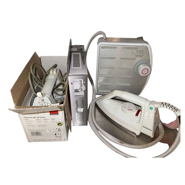 Group of Misc Electric Irons, Supra Press, Sewing Machine Magnifier, Etc.
