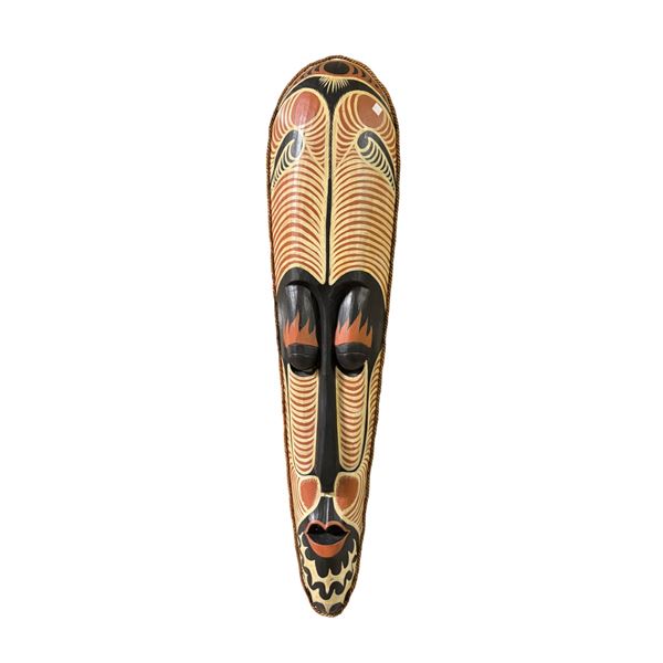 Hand-Painted Tribal-Style Wooden Mask, Geometric Design