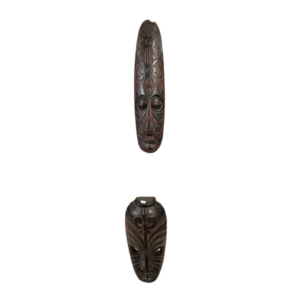 Carved Wooden Tribal Mask and Matching Carved Vessel