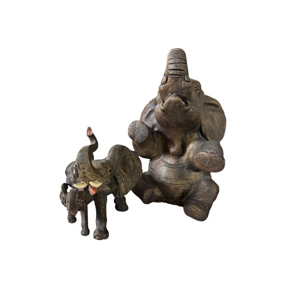 Carved Elephant Family Figurines (Wood & Composite)