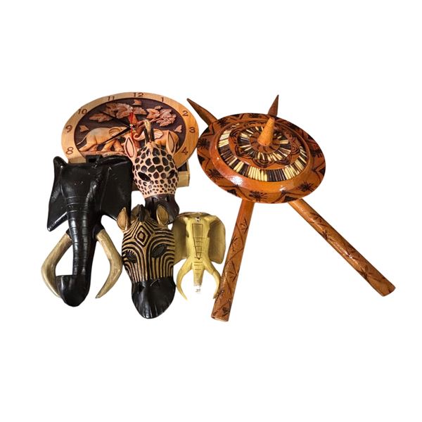 Carved African Animal Masks: Elephant, Zebra, Giraffe, Etc.