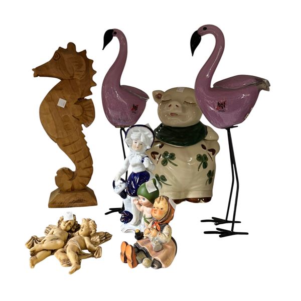 Porcelain Figurines: Victorian Lady, Hummel-Style Girl, Cherub Angels & Baby
