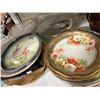 Image 3 : Assorted China & Colored Glass Tableware: Hand-Painted Plates, Depression Glass, Serving Dishes, Pit