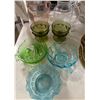Image 4 : Assorted China & Colored Glass Tableware: Hand-Painted Plates, Depression Glass, Serving Dishes, Pit