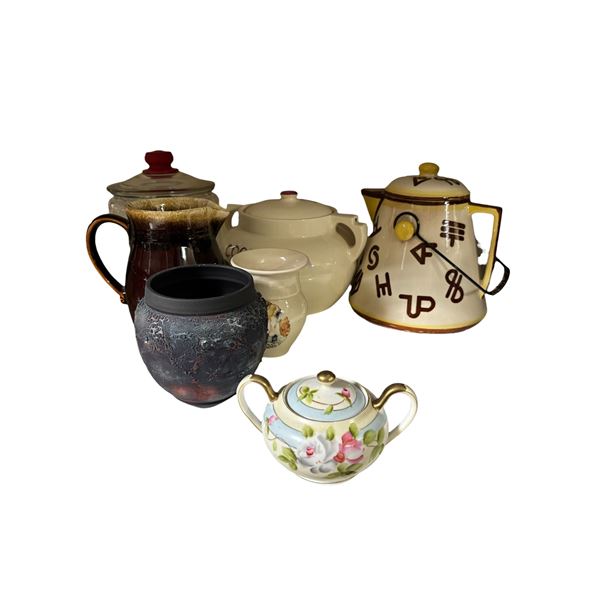 Assorted Pottery & Ceramics: Teapots, Vases, and Sugar Bowl
