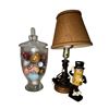 Image 1 : Glass Apothecary Jar with Ornaments, Wooden Lamp Base & Mr. Peanut Figurine