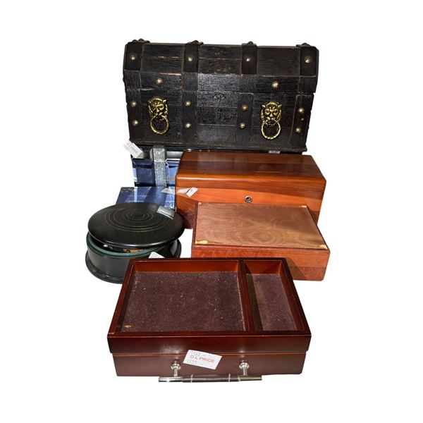Assorted Wooden & Leather Jewelry/Trinket Boxes