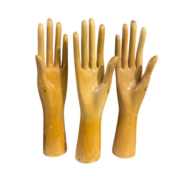 Set of 3 Vintage Wooden Glove Display Hands