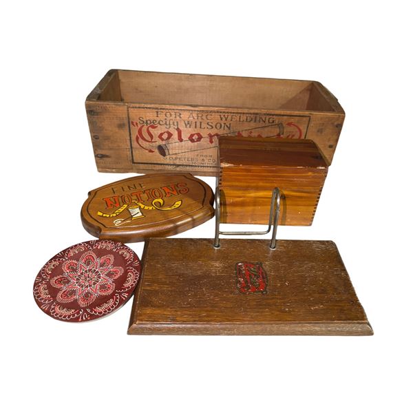 Vintage Advertising Crate, Wooden Boxes & Decorative Plates