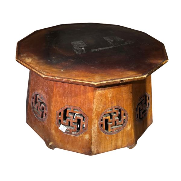 Carved Wood Octagonal Stand with Fretwork Panels
