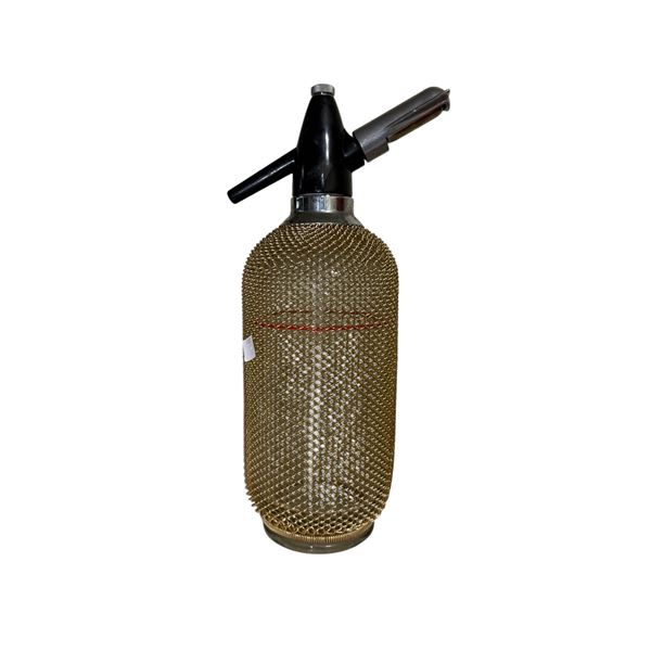 Vintage Gold Wire Mesh Soda Siphon Bottle