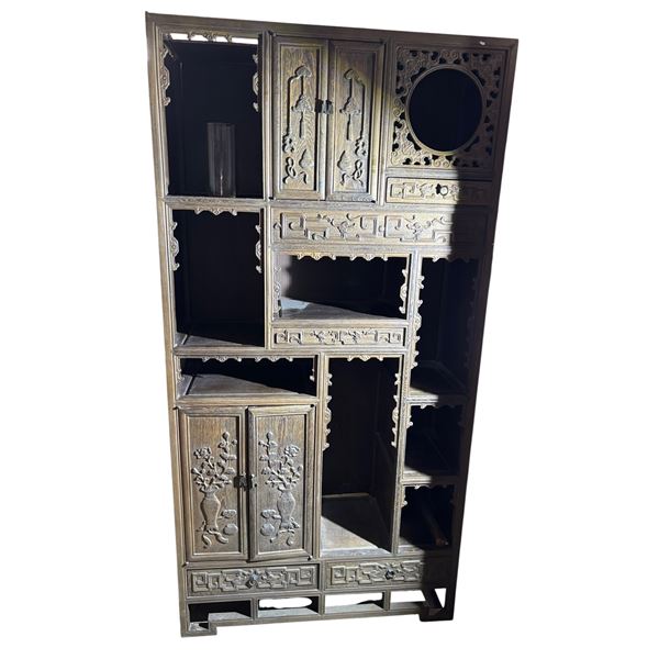 Asian-Style Dark Wood Display Cabinet, H82" x W42" x D16" - Sold as-is, current condition