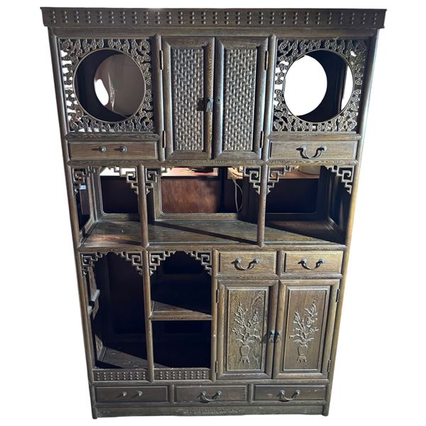 Asian-Style Dark Wood Display Cabinet, H78" x W50" x D13" - Sold as-is, current condition