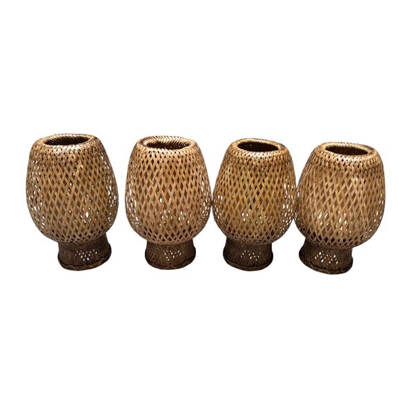 Woven Rattan Mushroom-Shaped Lampshades, Set of 4