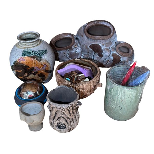 Assorted Studio Pottery Vases & Tree-Stump Planter