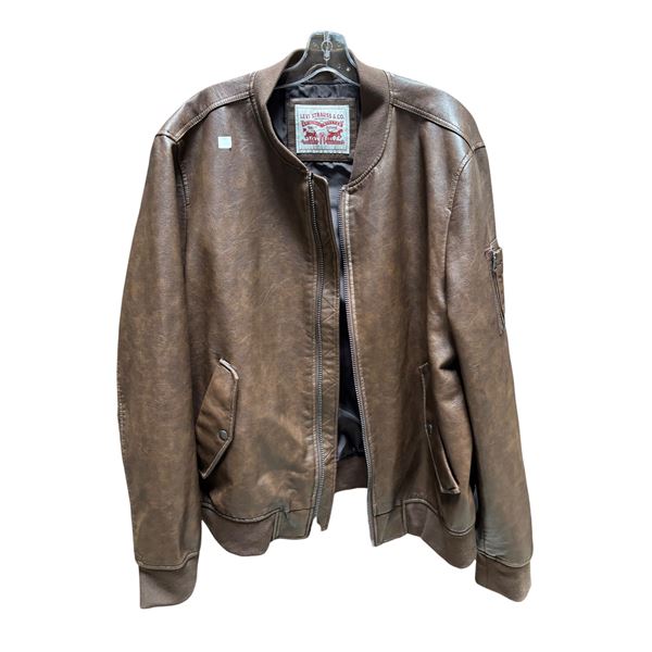 Levi Brown Faux Leather Bomber Jacket (XL)