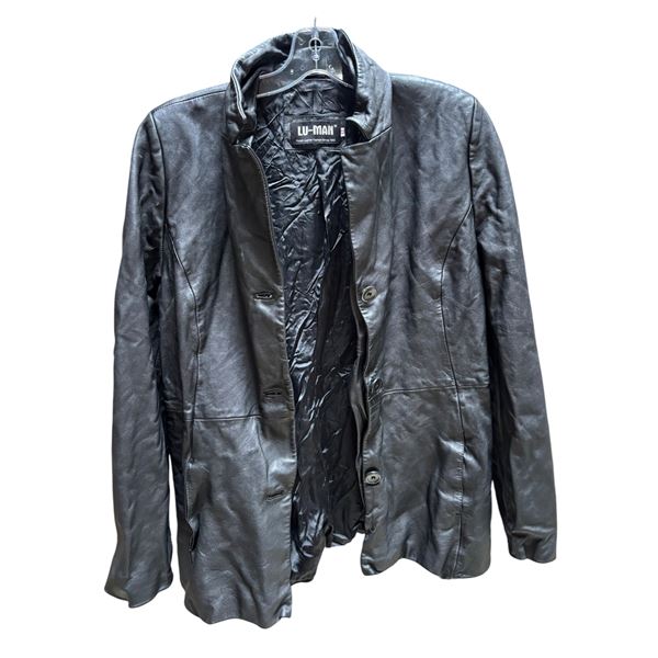 LU-MAN Black Leather Button-Front Jacket (Size 42)