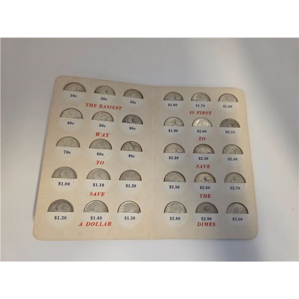 Iowa State Bank Savings Booklet with 30 US 90% Silver Dimes - 1964 and earlier - Circulated