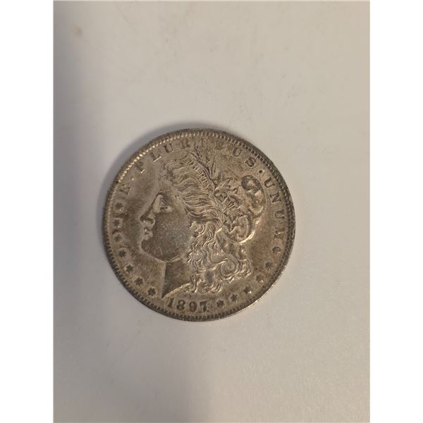 1897 US Morgan Silver Dollar - 90% Silver -  Philadelphia Mint - Circulated