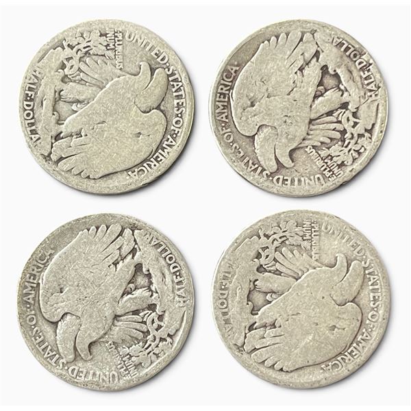 4 US 1920 Walking Liberty Half Dollar Coins - 90% Silver -  Circulated (Philadelphia Mint)