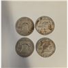 Image 1 : 4 US 1950 Franklin Silver Half Dollar Coins - 90% Silver - Circulated