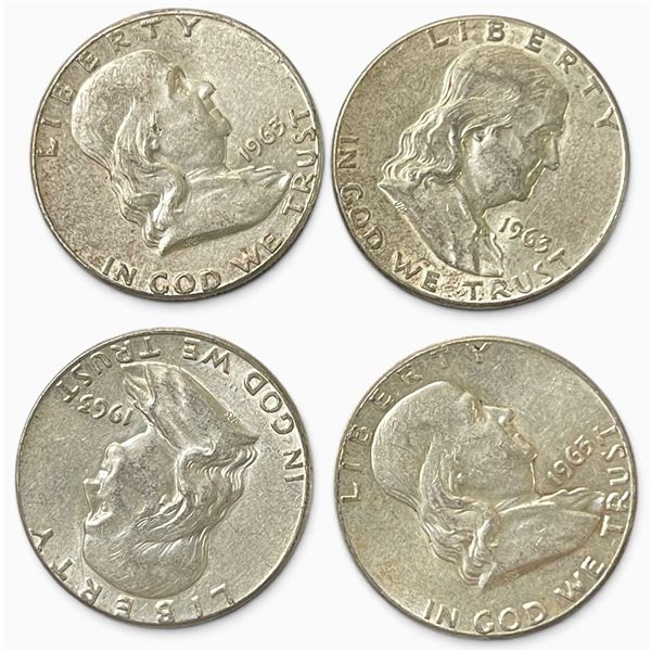 4 US 1963 Franklin Silver Half Dollar Coins - 90% Silver - Circulated