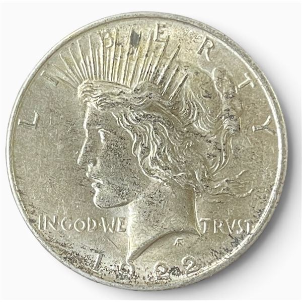 1922 US Peace Silver Dollar Coin - 90% Silver -  Philadelphia Mint - Circulated