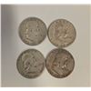 Image 1 : 4 US 1951 Franklin Silver Half Dollar Coins - 90% Silver - Circulated