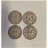 Image 1 : 4 US 1951 Franklin Silver Half Dollar Coins - 90% Silver - Circulated