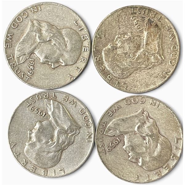 4 US 1959 Franklin Silver Half Dollar Coins - 90% Silver - Circulated