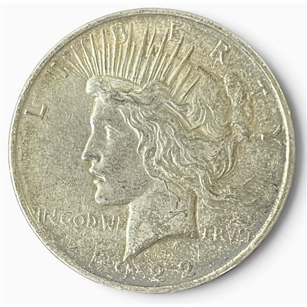 1922 US Peace Silver Dollar Coin - 90% Silver - Denver Mint - Circulated