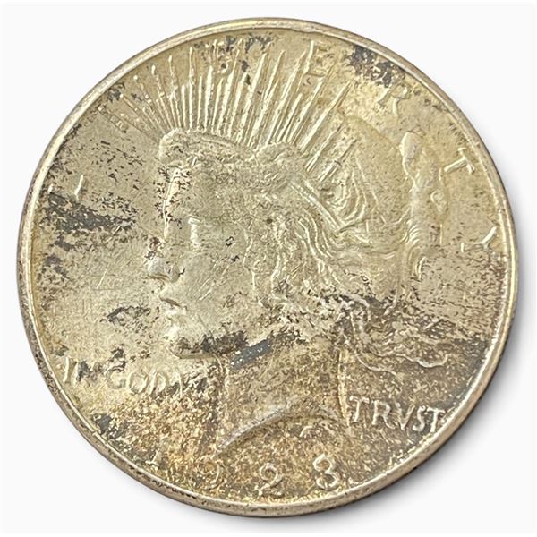 1923 US Peace Silver Dollar Coin - 90% Silver - San Francisco Mint - Circulated