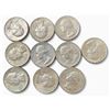 Image 1 : 10 US 1964 Silver Quarters - 90% Silver - Last Year of the US Silver 25Â¢ - Circulated