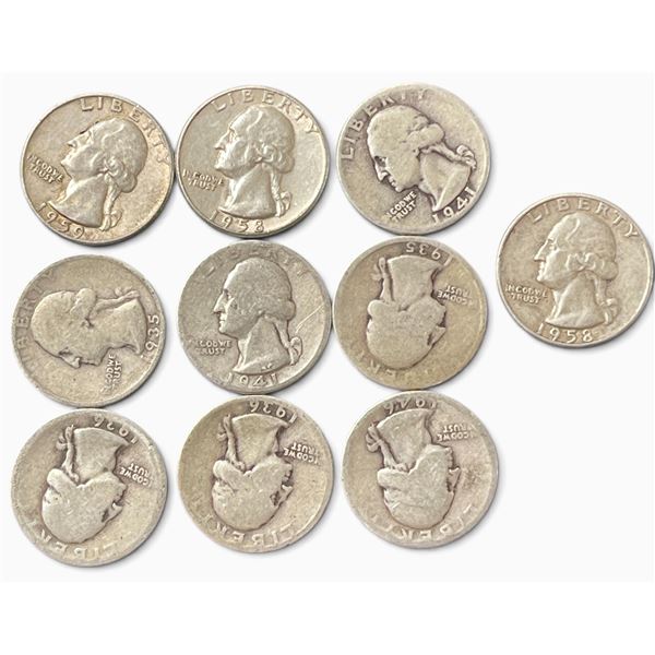 9 US Silver Quarters - 90% Silver - (1930s - 1950s)