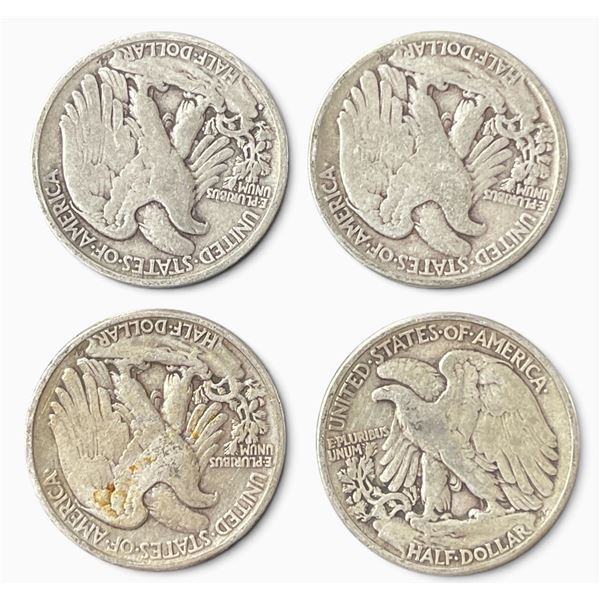 4 US 1941 Walking Liberty Half Dollar Coins - 90% Silver - Circulated (San Francisco & Philadelphia 