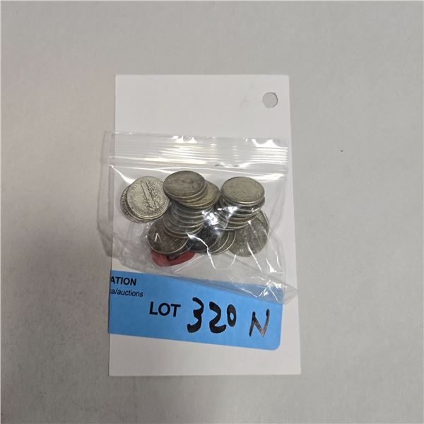 30 US Silver Dimes - 90% Silver - 1964 and Earlier * Circulated