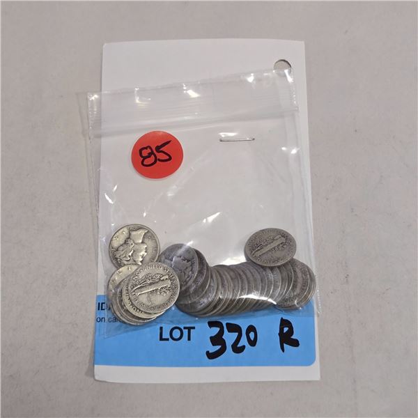 30 US Silver "Mercury" Dimes - 90% Silver - 1945 and Earlier * Circulated