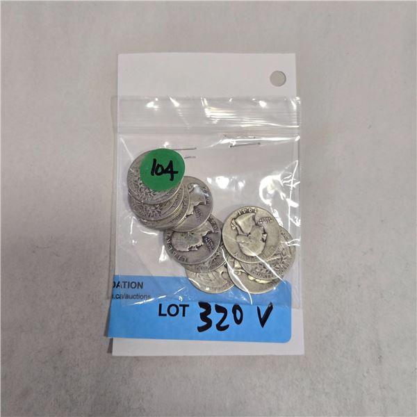 10 US 1940s Silver Quarters - 90% Silver - Circulated