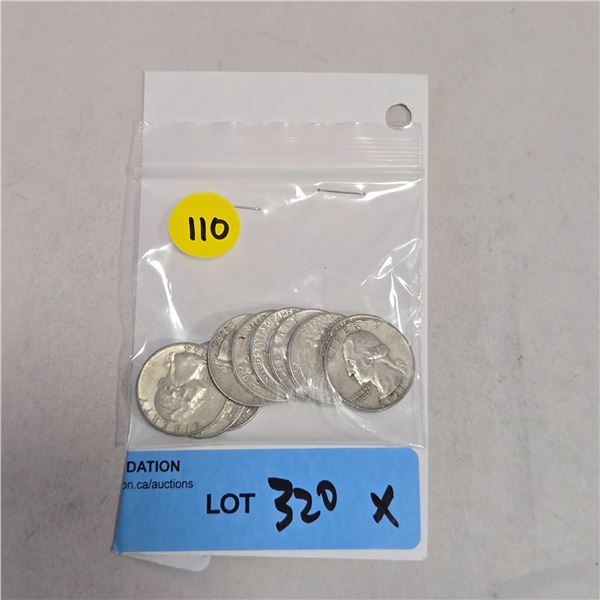 10 US 1960s Silver Quarters - 90% Silver - 1964 and Earlier * Circulated